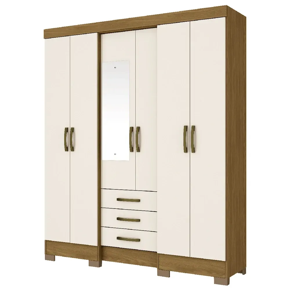 Guarda Roupa Casal 6 Portas 3 Gavetas Nature/Off White - Briz - 2
