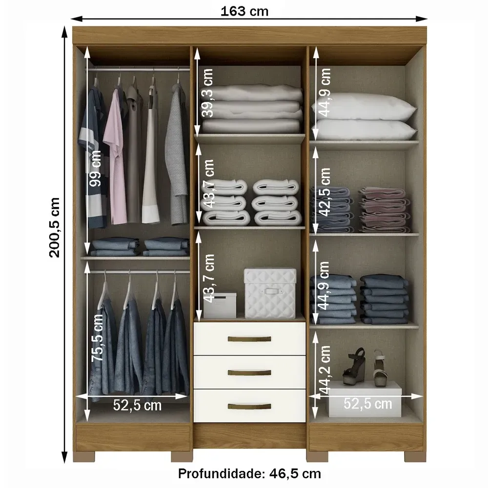 Guarda Roupa Casal 6 Portas 3 Gavetas Nature/Off White - Briz - 3