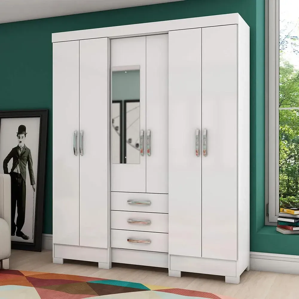 Guarda Roupa Casal 6 Portas 3 Gavetas Branco - Briz - 1