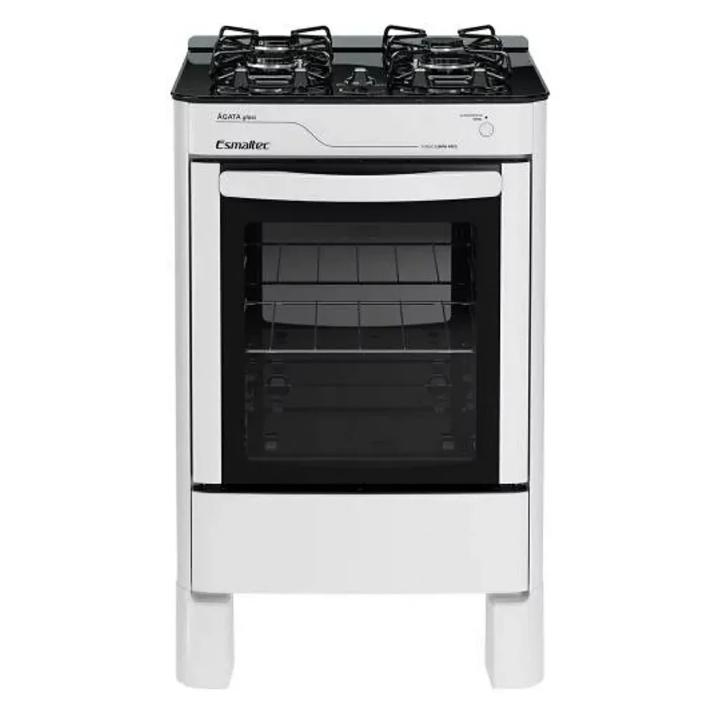 Fogão 4 Bocas Esmaltec Ágata Glass Mesa Vidro com Acendimento Automático Branco  - 1