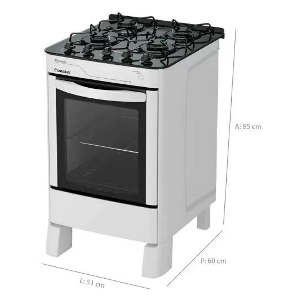 Fogão 4 Bocas Esmaltec Ágata Glass Mesa Vidro com Acendimento Automático Branco  - 3