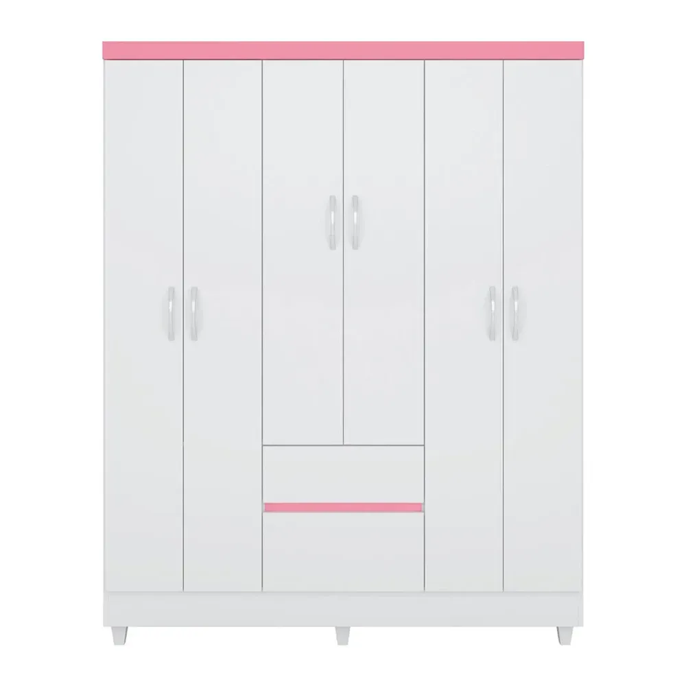 Guarda Roupa Casal Flash II 6 Portas 2 Gavetas Flex Branco/Rosa - Demóbile - 2