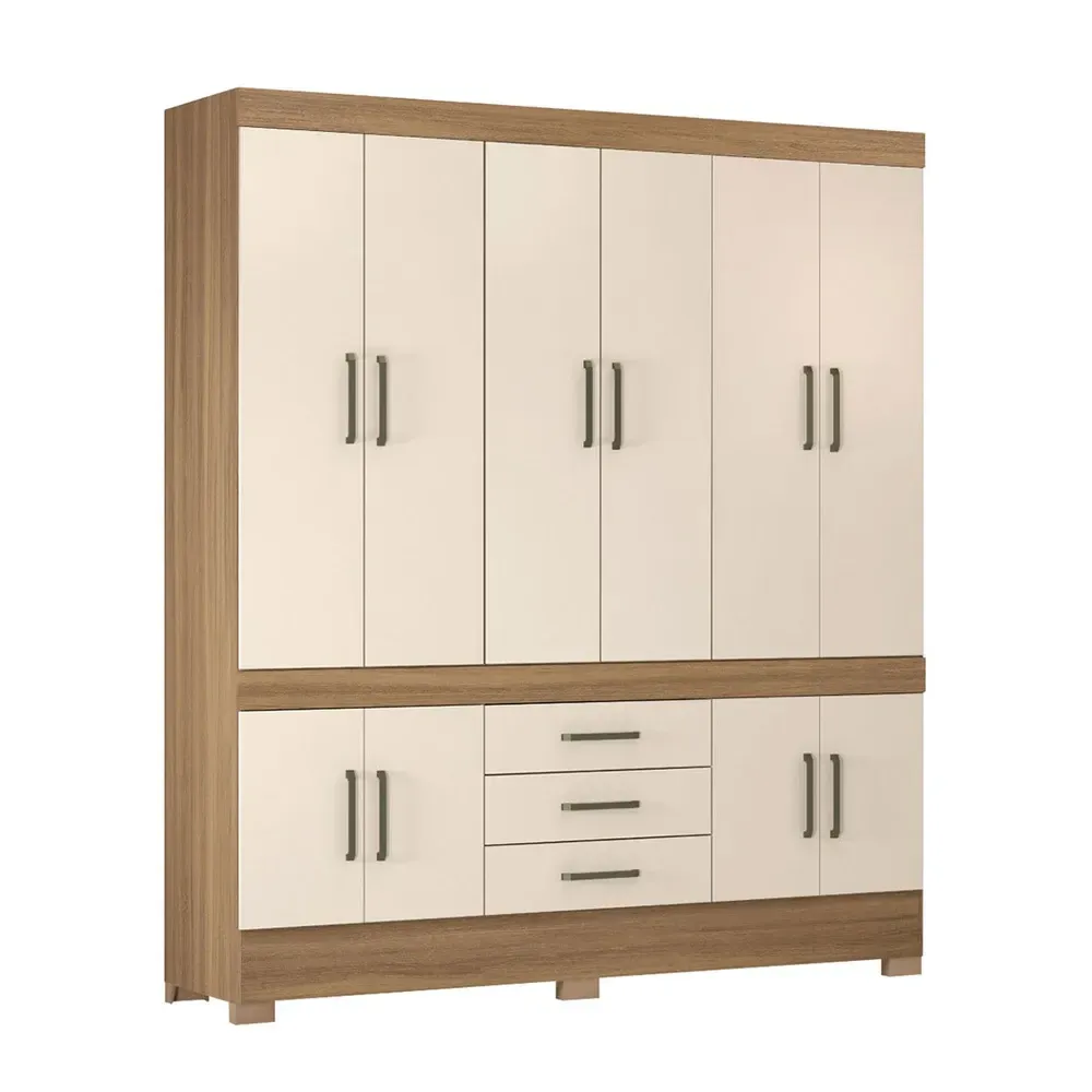 Guarda Roupa Casal New Murano 10 Portas 3 Gavetas Amêndola/Off-White - Demóbile - 2