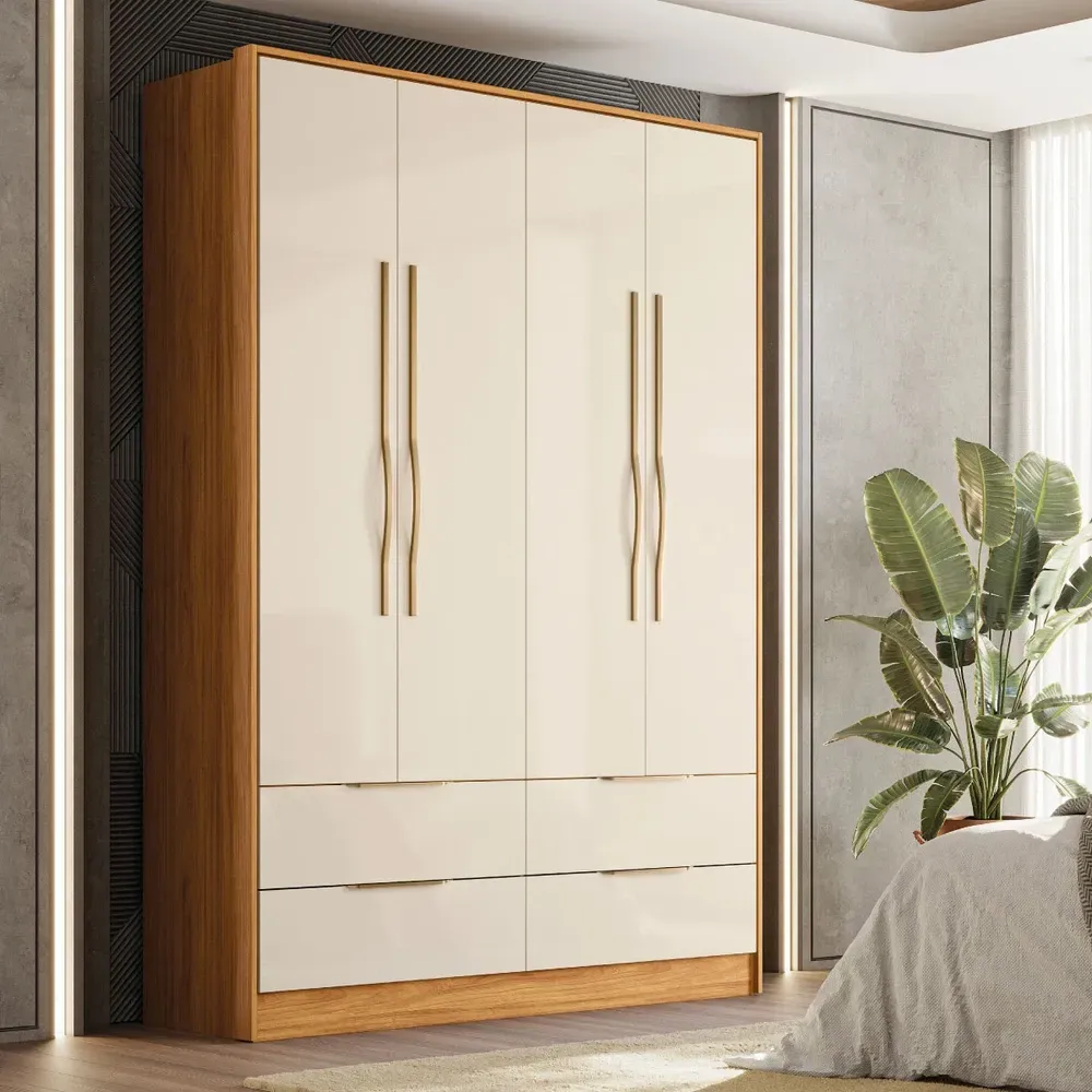 Guarda Roupa Casal Domo 4 Portas 4 Gavetas Cinamomo/Off White - Demóbile - 1