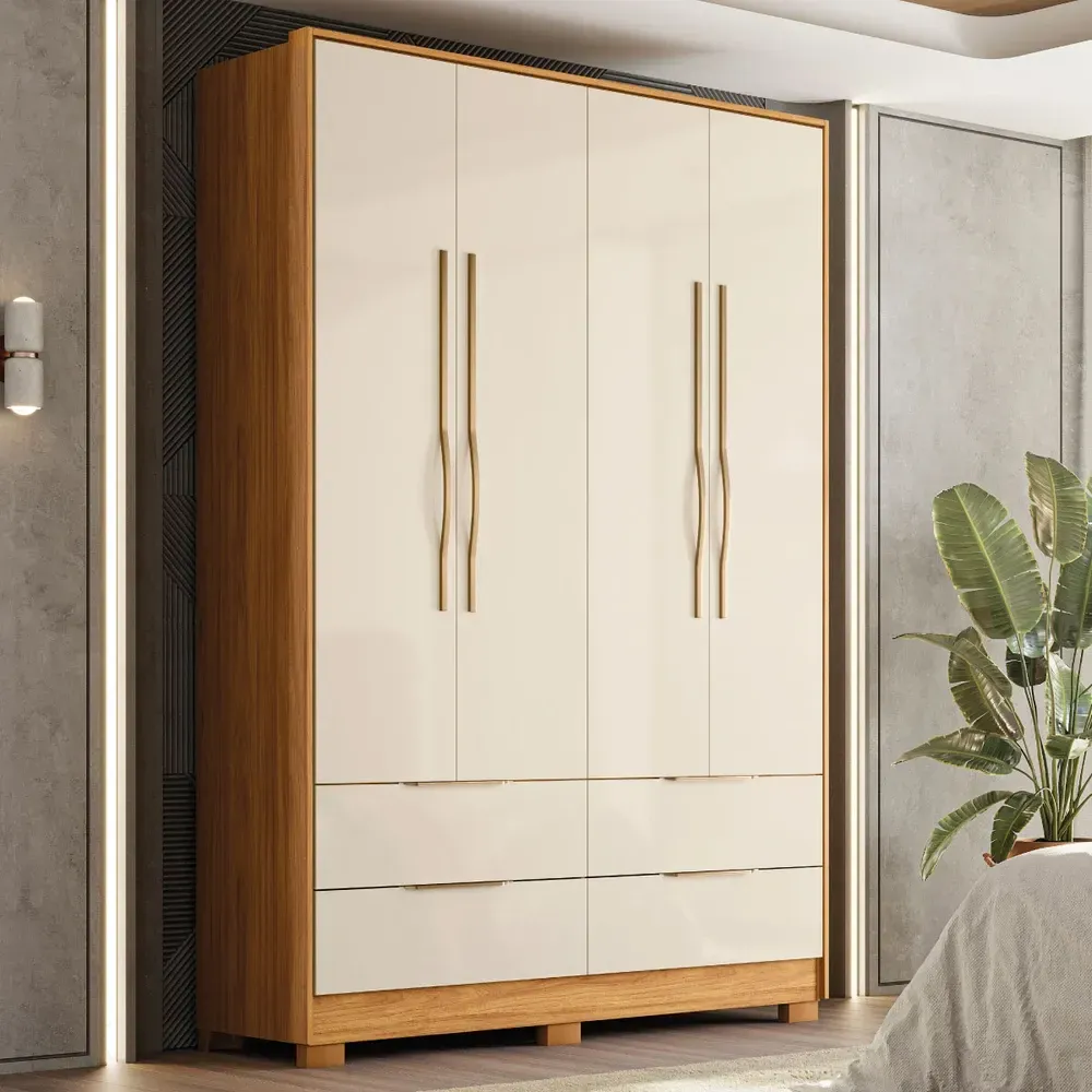 Guarda Roupa Casal Domo 4 Portas 4 Gavetas Cinamomo/Off White - Demobile - 1