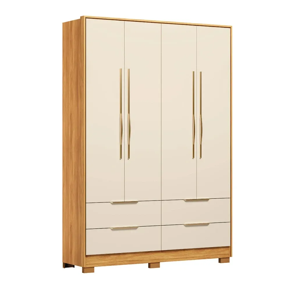 Guarda Roupa Casal Domo 4 Portas 4 Gavetas Cinamomo/Off White - Demobile - 2