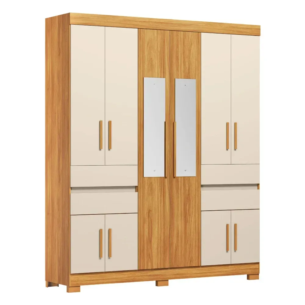 Guarda Roupa Casal Vizanno 10 Portas 4 Gavetas com Espelho Cinamon/Off White - Demobile - 2