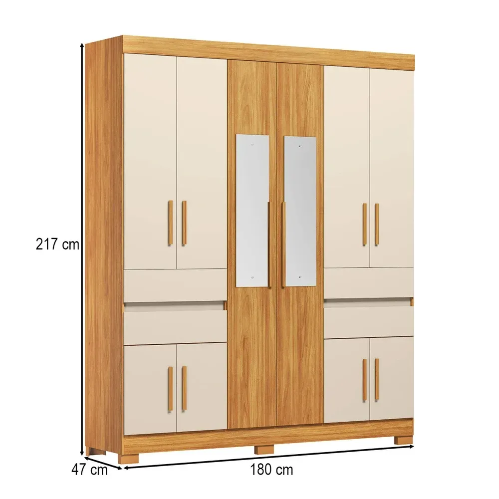 Guarda Roupa Casal Vizanno 10 Portas 4 Gavetas com Espelho Cinamon/Off White - Demobile - 3