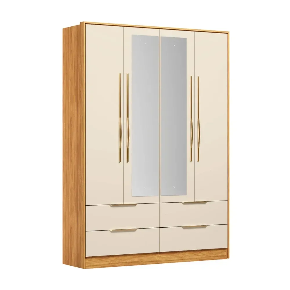 Guarda Roupa Casal Domo 4 Portas 4 Gavetas com Espelho Cinamomo/Off White - Demóbile - 2