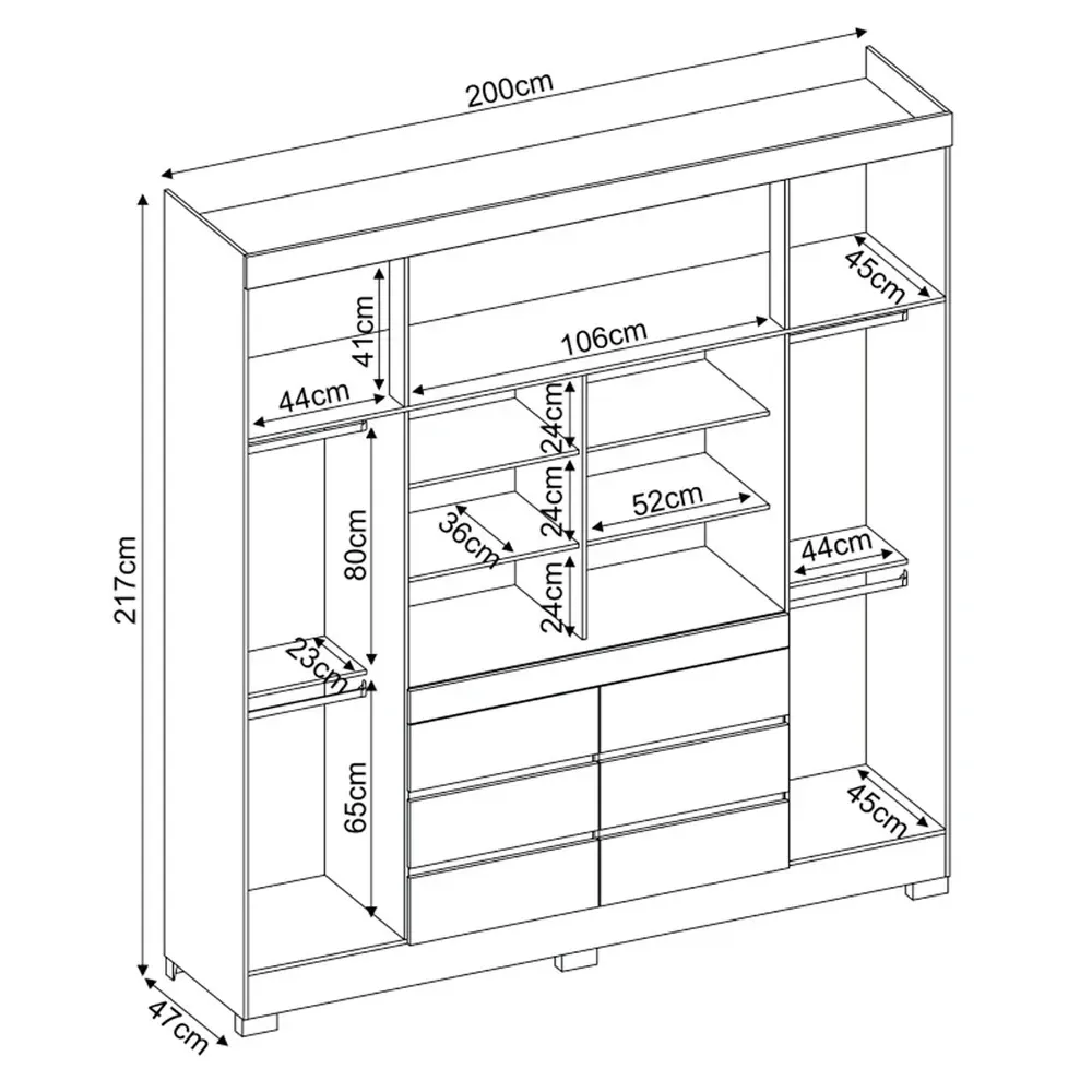 Guarda Roupa Casal Cádis 4 Portas 6 Gavetas com Espelho Preto/Amêndola - Demóbile - 3