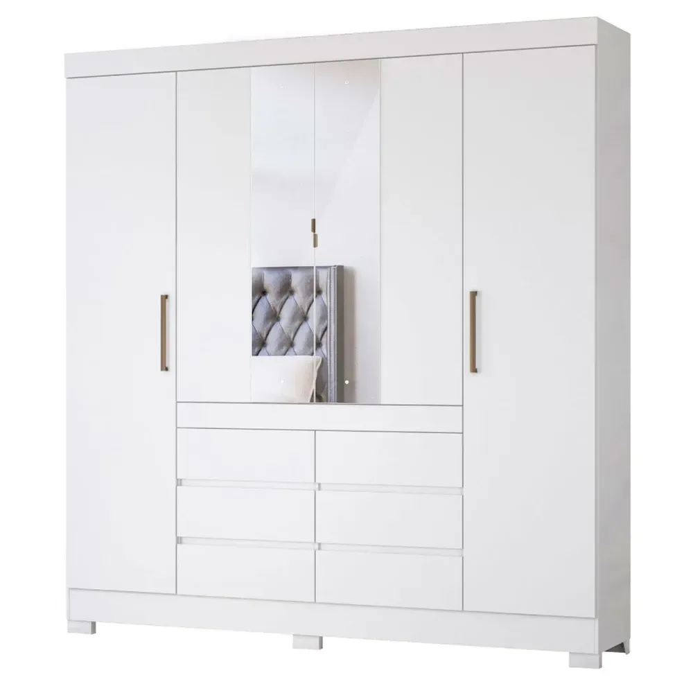 Guarda Roupa Casal Cádis 4 Portas 6 Gavetas com Espelho Branco - Demóbile - 2