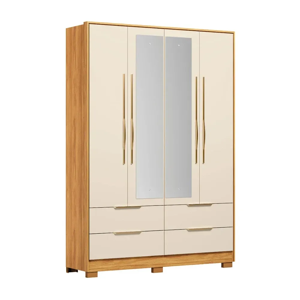 Guarda Roupa Casal Domo 4 Portas 4 Gavetas com Espelho Cinamomo/Off White - Demóbile - 2