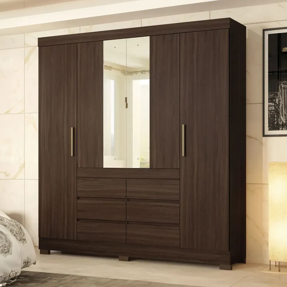 Guarda Roupa Casal Cádis 4 Portas 6 Gavetas com Espelho Café Touch - Demóbile - 1