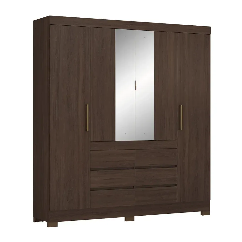 Guarda Roupa Casal Cádis 4 Portas 6 Gavetas com Espelho Café Touch - Demóbile - 2