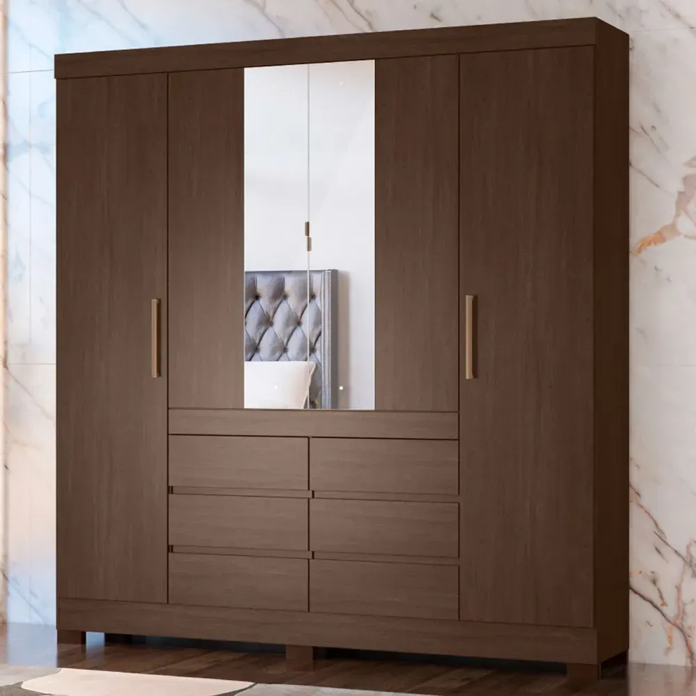 Guarda Roupa Casal Cádis 4 Portas 6 Gavetas com Espelho Ébano Touch - Demóbile - 1