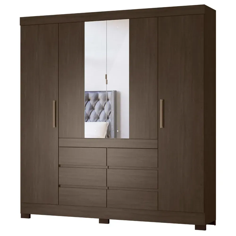 Guarda Roupa Casal Cádis 4 Portas 6 Gavetas com Espelho Ébano Touch - Demóbile - 2