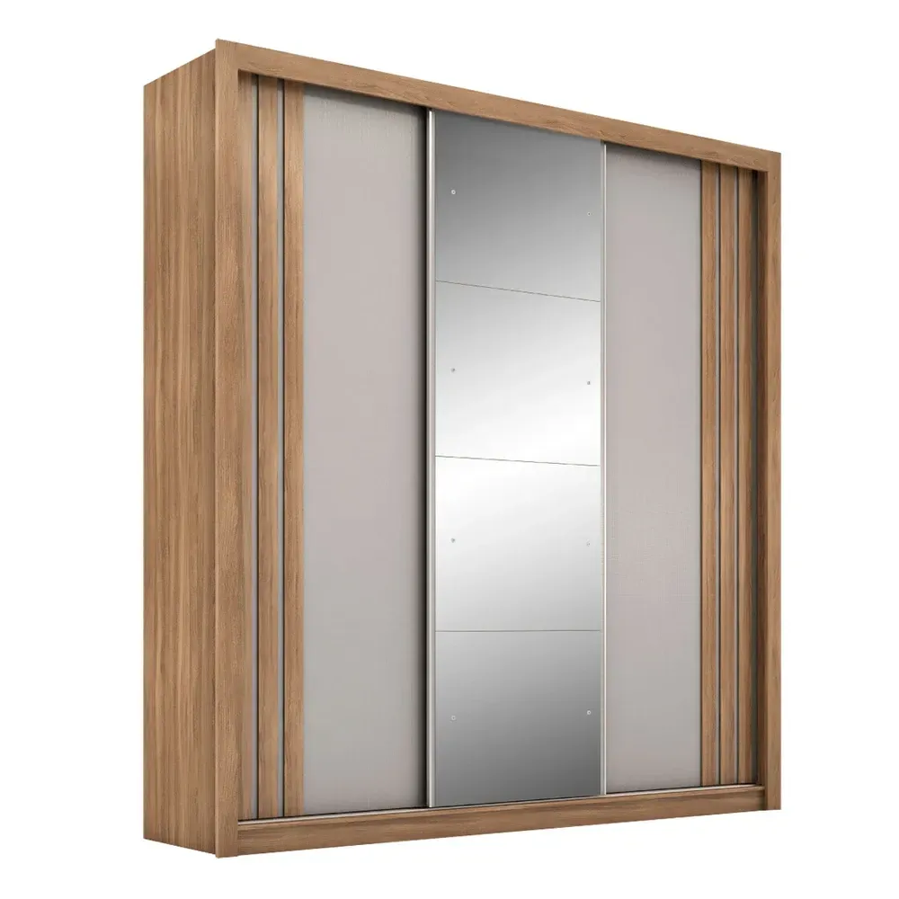 Guarda Roupa Casal Moema 3 Portas 2 Gavetas Flex com Espelho Amêndola Nude/Preto Prime - Demóbile - 2
