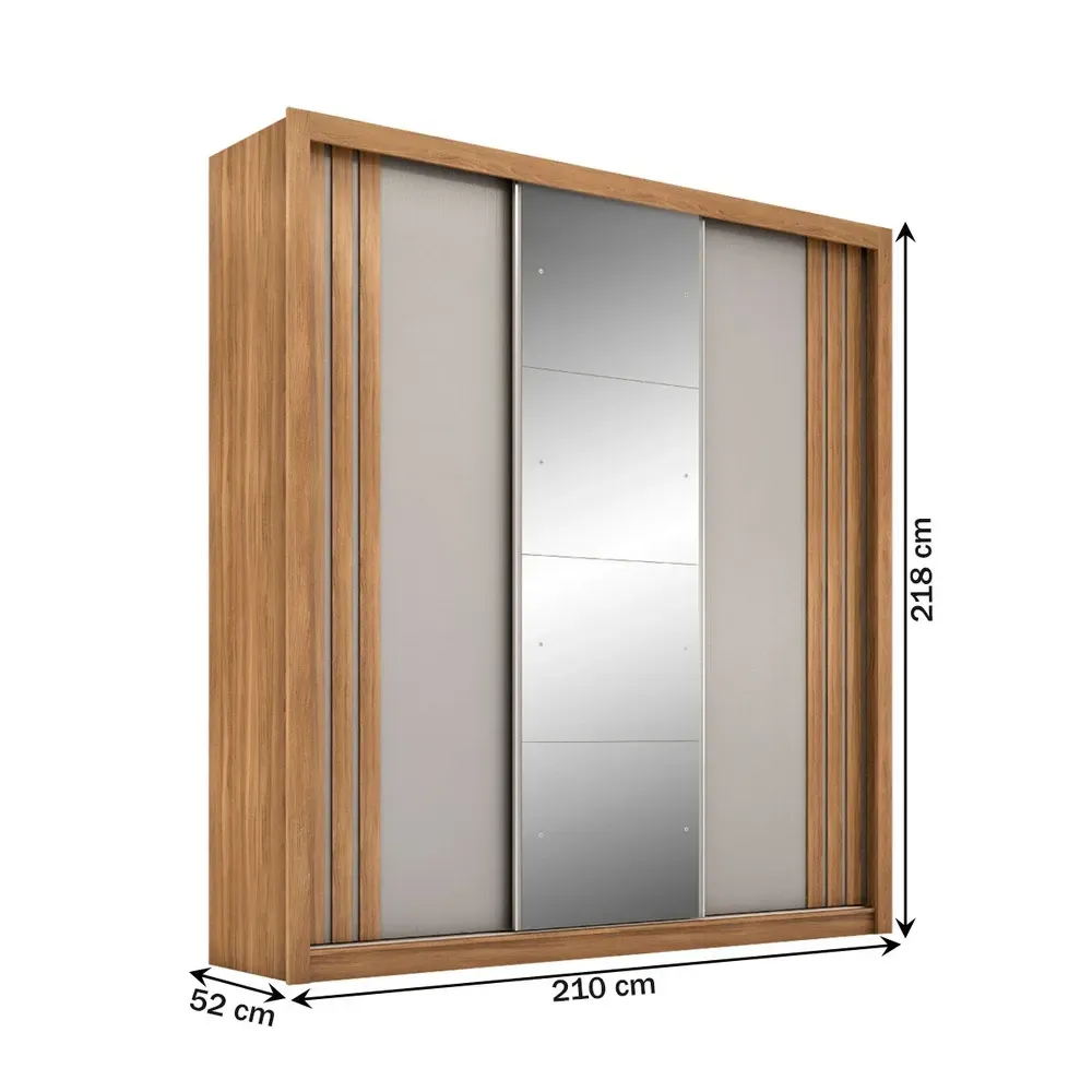 Guarda Roupa Casal Moema 3 Portas 2 Gavetas Flex com Espelho Amêndola Nude/Preto Prime - Demóbile - 3