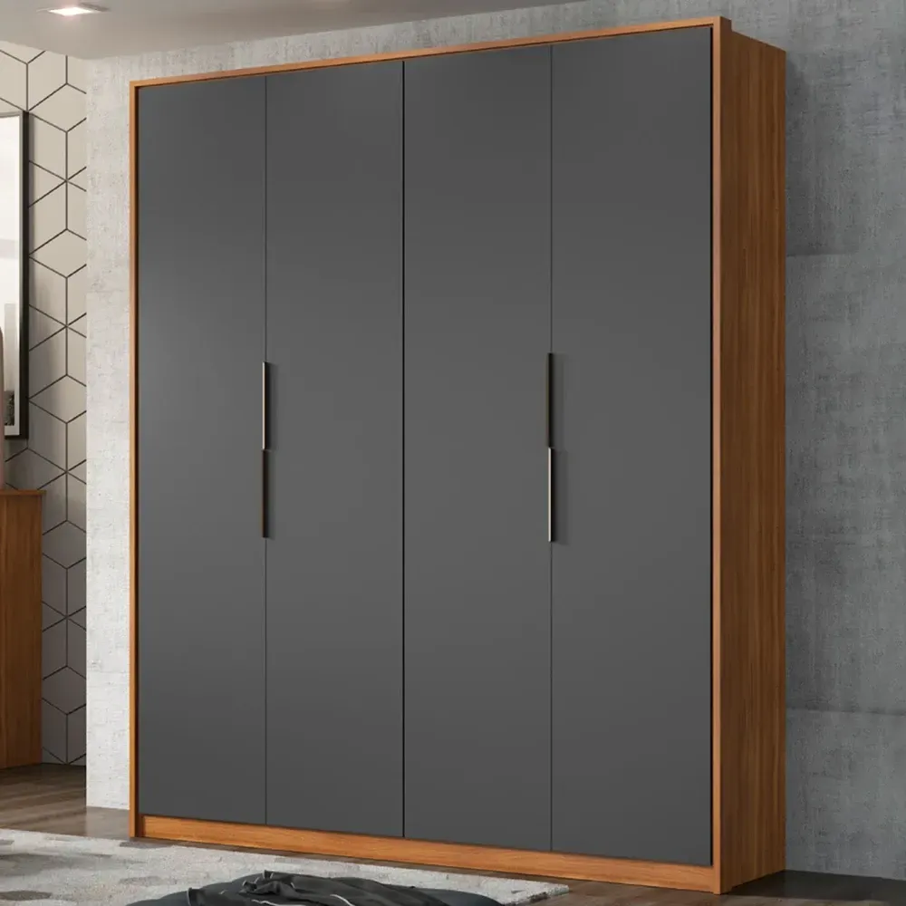 Guarda Roupa Casal Attore 4 Portas 3 Gavetas Amêndola Touch/Grafito - Demóbile - 1