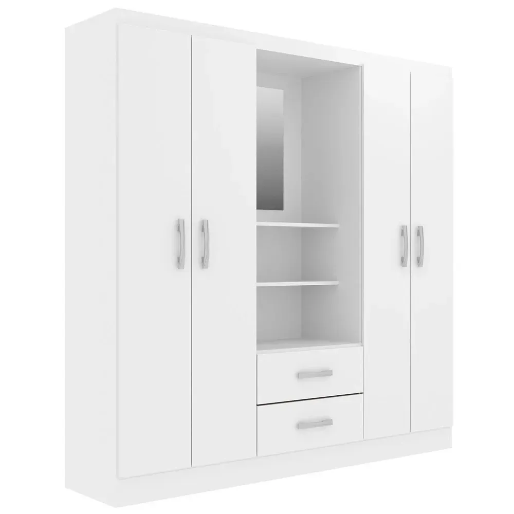 Guarda Roupa Casal Capelinha 4 Portas 2 Gavetas com Espelho Branco - Evidencia Móveis - 2