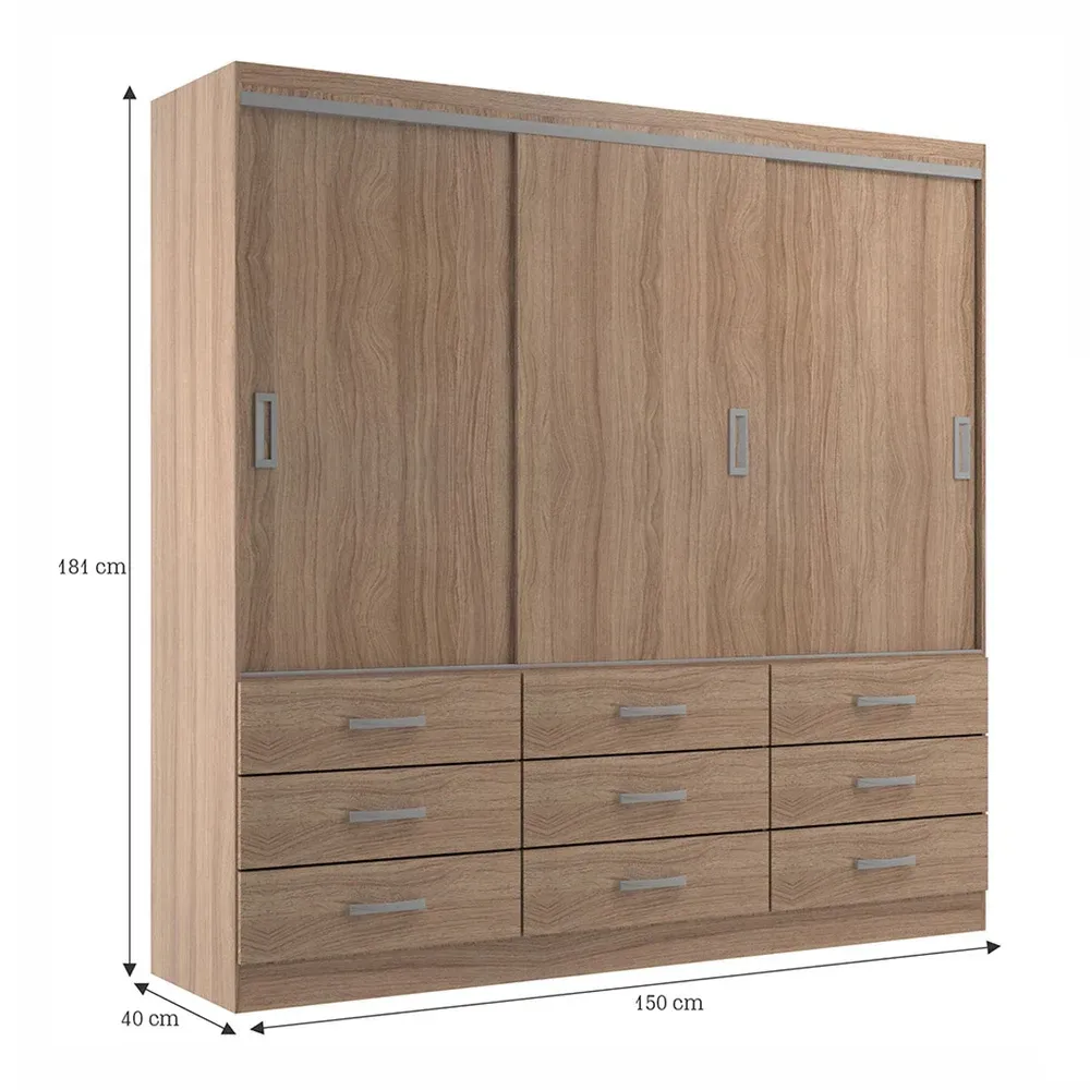 Guarda Roupa Casal Isabela 3 Portas 9 Gavetas Demolição - Evidência Móveis - 3