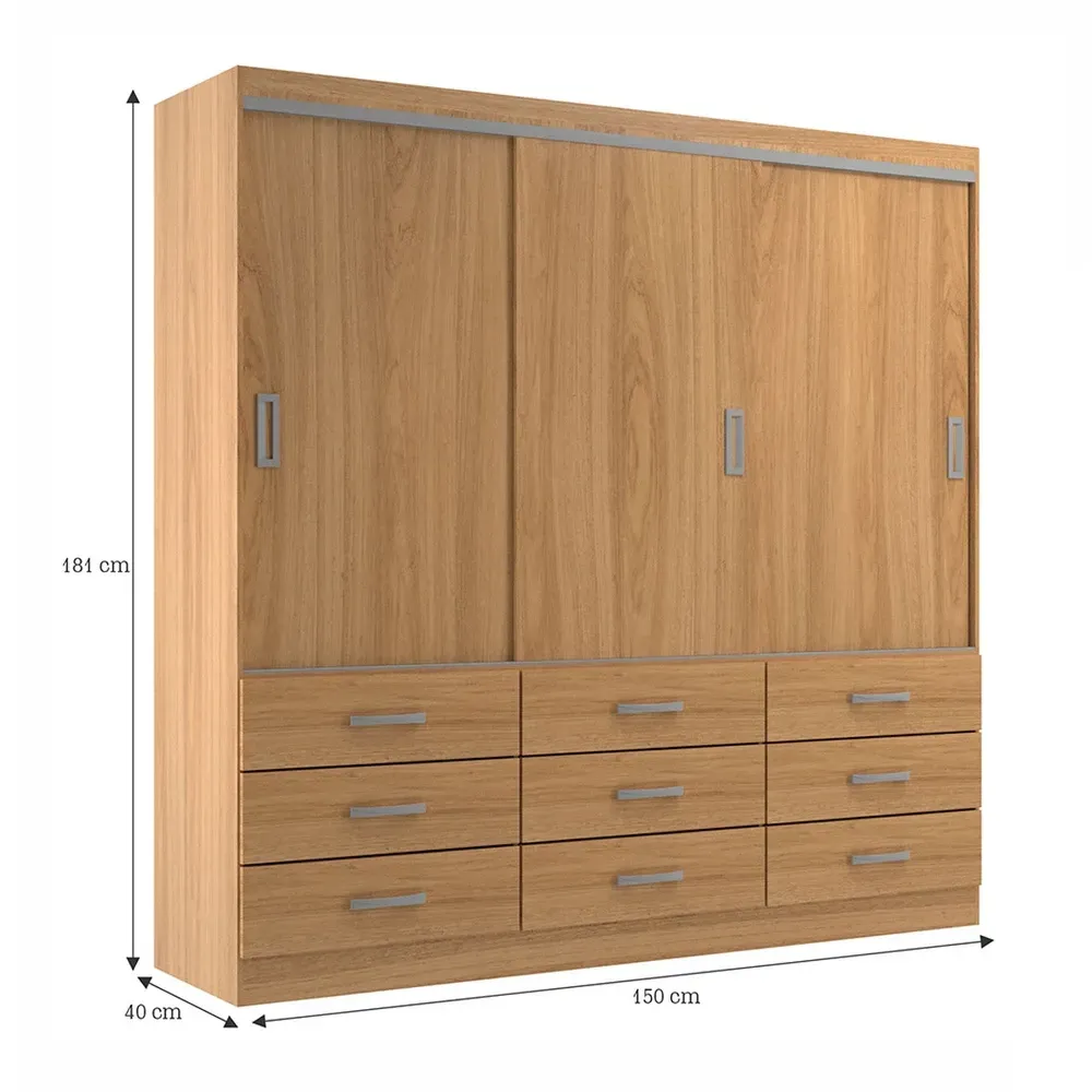 Guarda Roupa Casal Isabela 3 Portas 9 Gavetas Cinamomo - Evidência Móveis - 3
