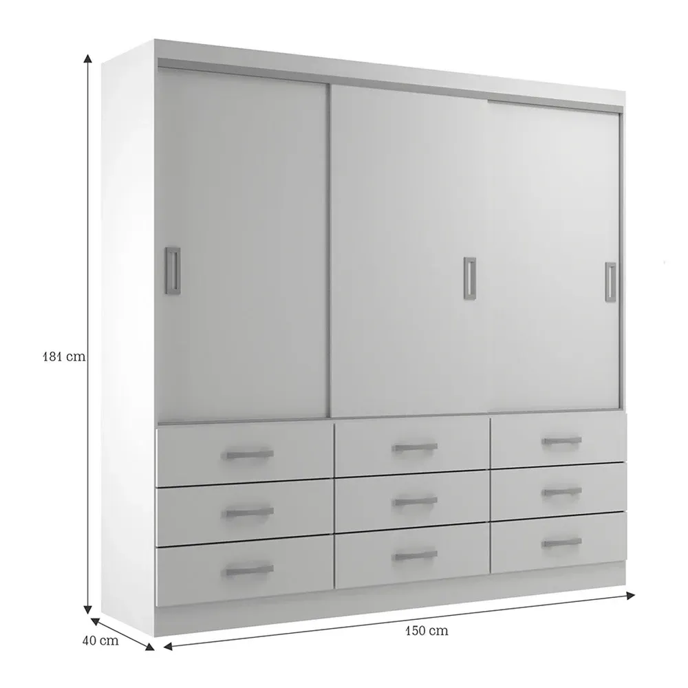 Guarda Roupa Casal Isabela 3 Portas 9 Gavetas Branco - Evidência Móveis - 3
