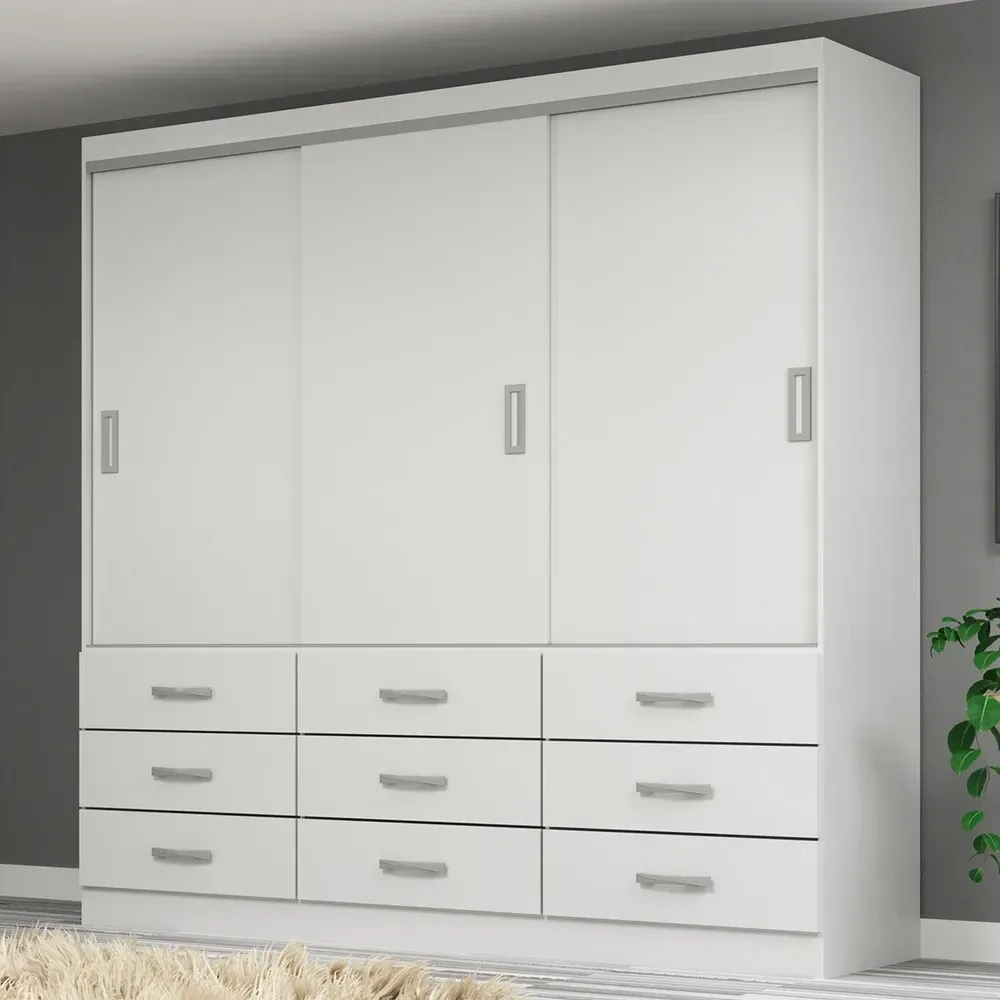 Guarda Roupa Casal Isabela 3 Portas 9 Gavetas Branco - Evidência Móveis - 1