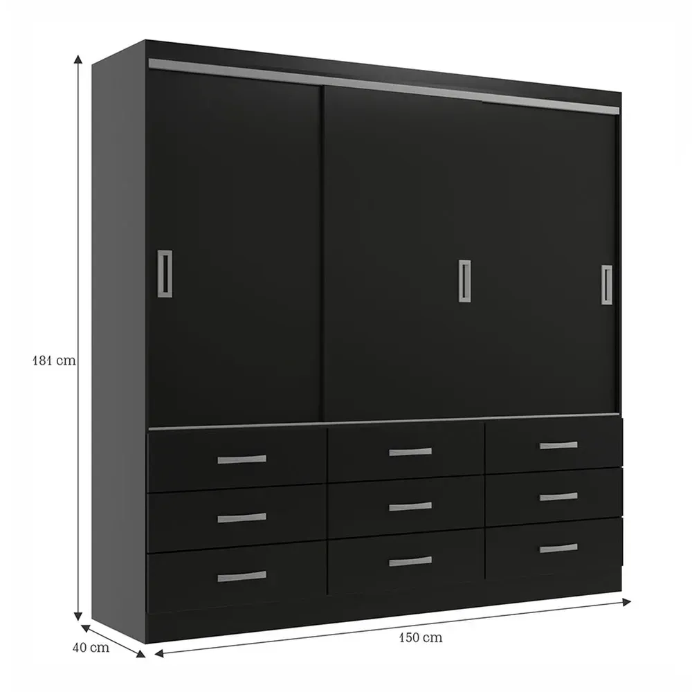 Guarda Roupa Casal Isabela 3 Portas 9 Gavetas Black - Evidência Móveis - 3