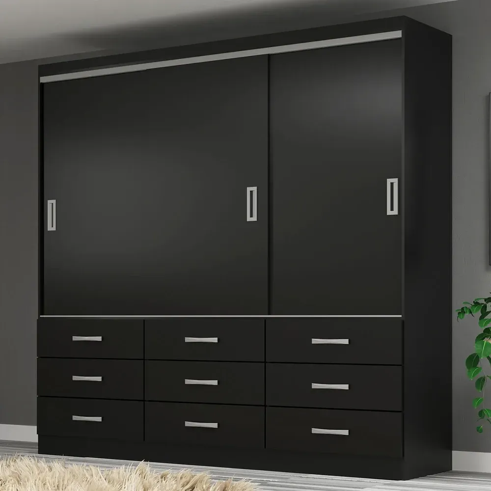 Guarda Roupa Casal Isabela 3 Portas 9 Gavetas Black - Evidência Móveis - 1