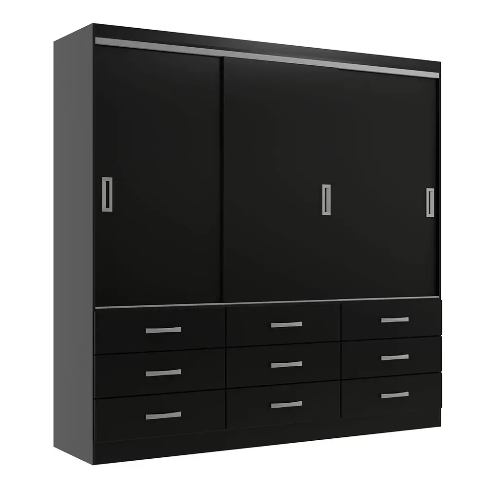Guarda Roupa Casal Isabela 3 Portas 9 Gavetas Black - Evidência Móveis - 2
