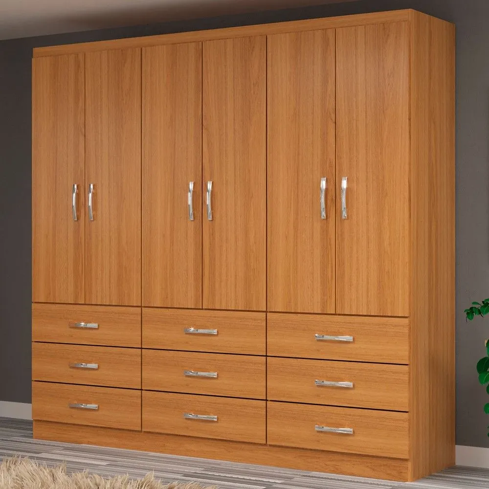 Guarda Roupa Casal Bergamo 6 Portas 9 Gavetas Cinnamomo - Evidencia Móveis - 1