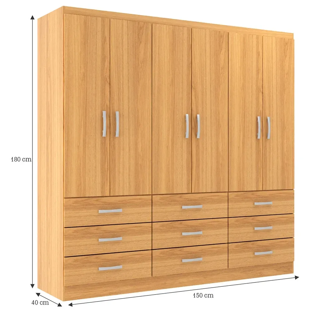 Guarda Roupa Casal Bergamo 6 Portas 9 Gavetas Cinnamomo - Evidencia Móveis - 3
