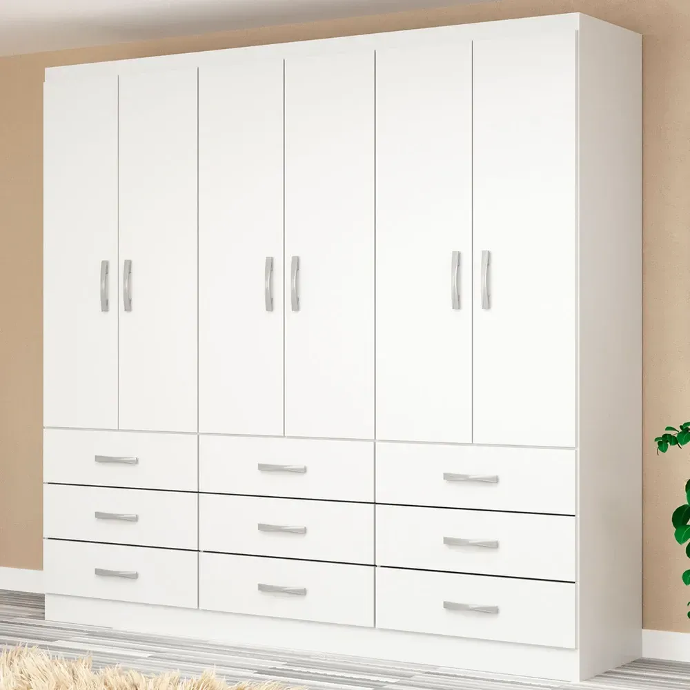 Guarda Roupa Casal Bergamo 6 Portas 9 Gavetas Branco - Evidencia Móveis - 1