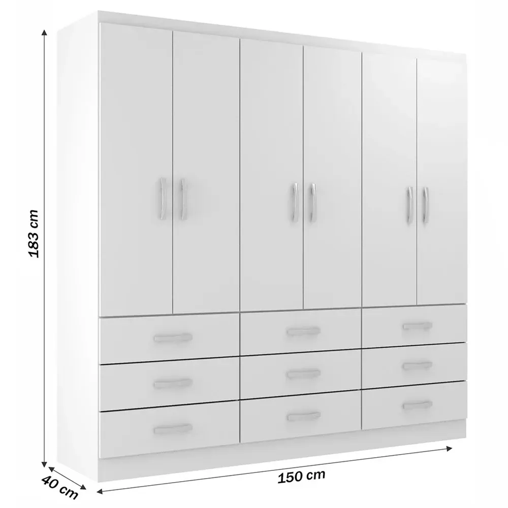 Guarda Roupa Casal Bergamo 6 Portas 9 Gavetas Branco - Evidencia Móveis - 3