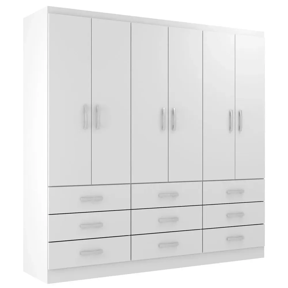 Guarda Roupa Casal Bergamo 6 Portas 9 Gavetas Branco - Evidencia Móveis - 2