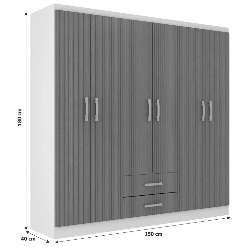 Guarda Roupa Casal Atalaia 6 Portas 2 Gavetas Preto - Evidencia Móveis - 3