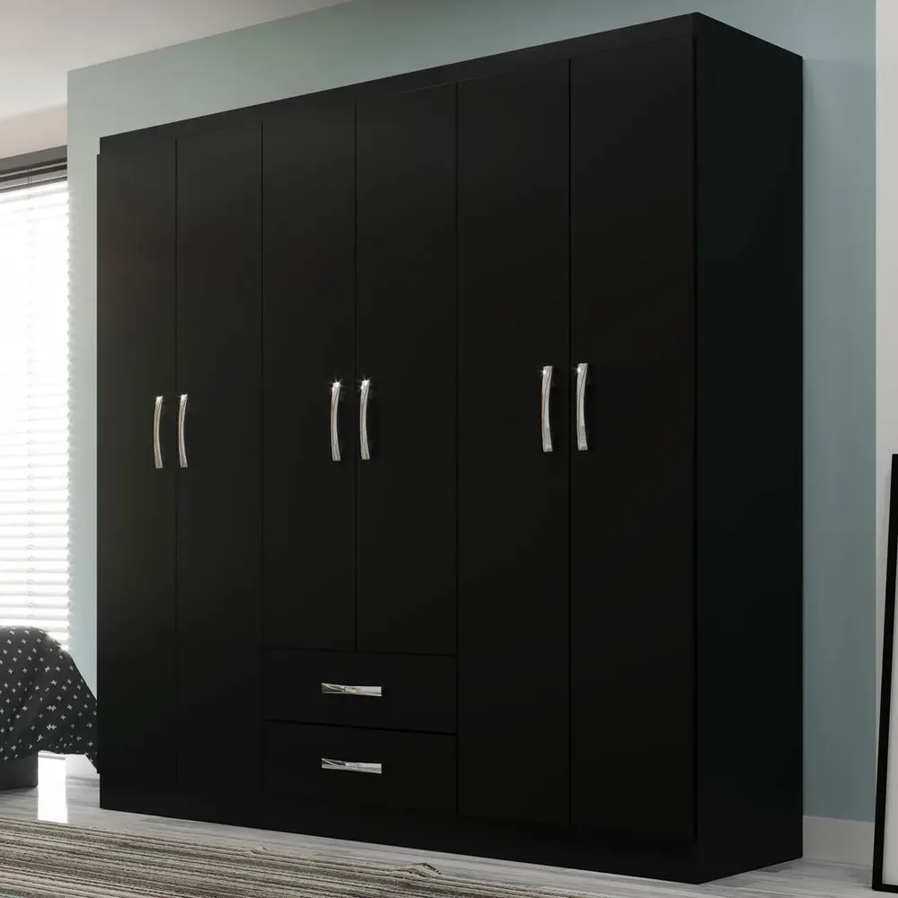 Guarda Roupa Casal Atalaia 6 Portas 2 Gavetas Preto - Evidencia Móveis - 1
