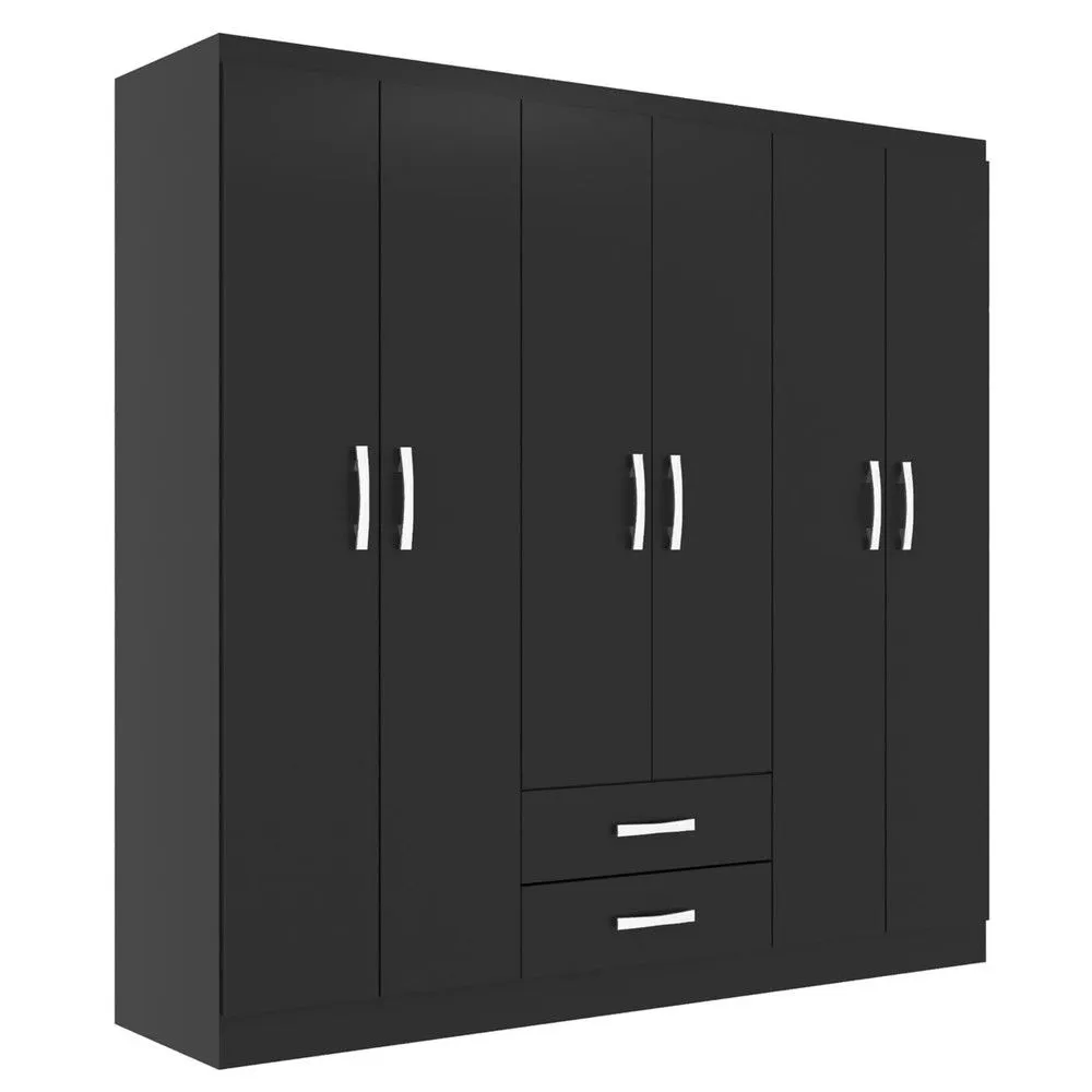 Guarda Roupa Casal Atalaia 6 Portas 2 Gavetas Preto - Evidencia Móveis - 2