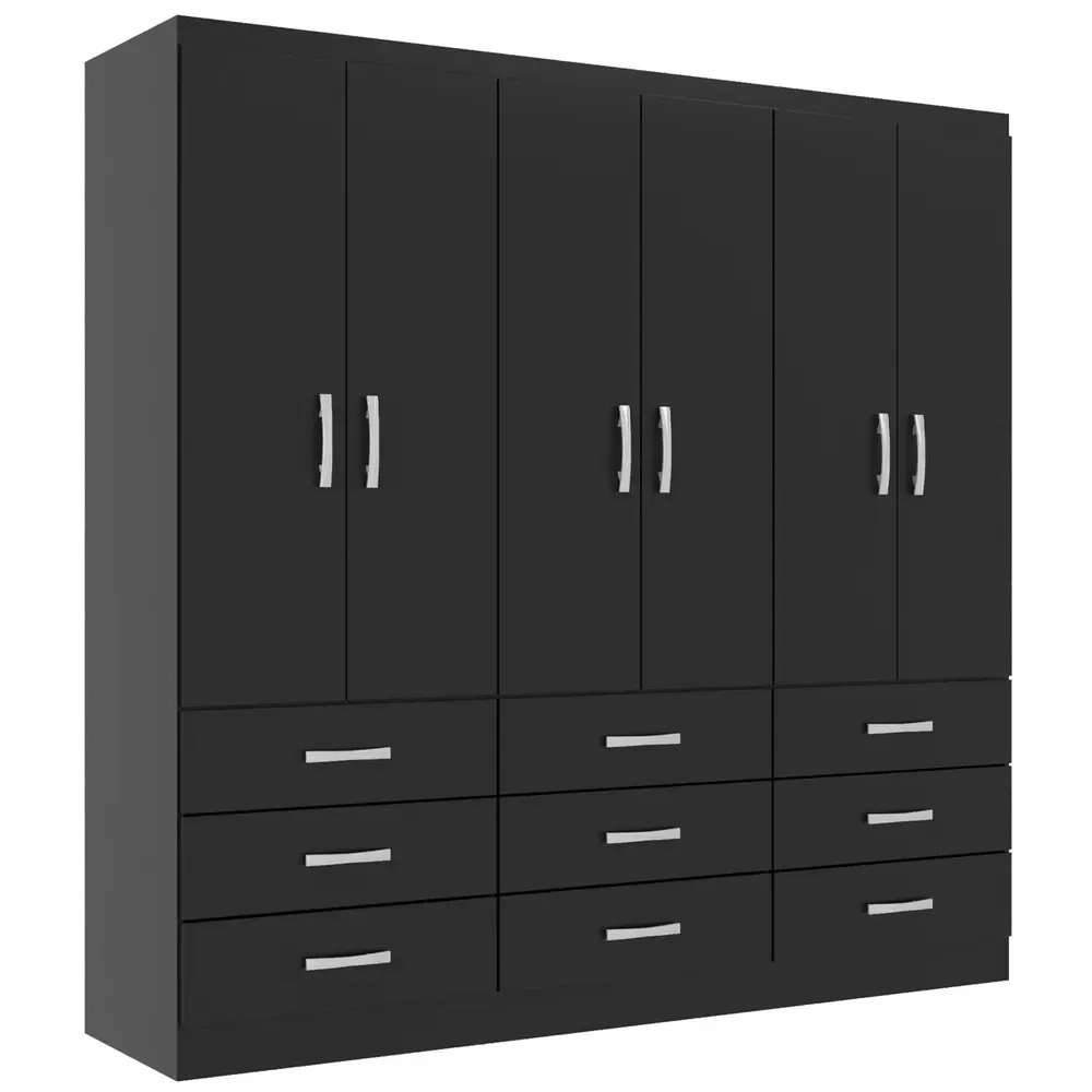 Guarda Roupa Casal Bergamo 6 Portas 9 Gavetas Preto - Evidencia Móveis - 2