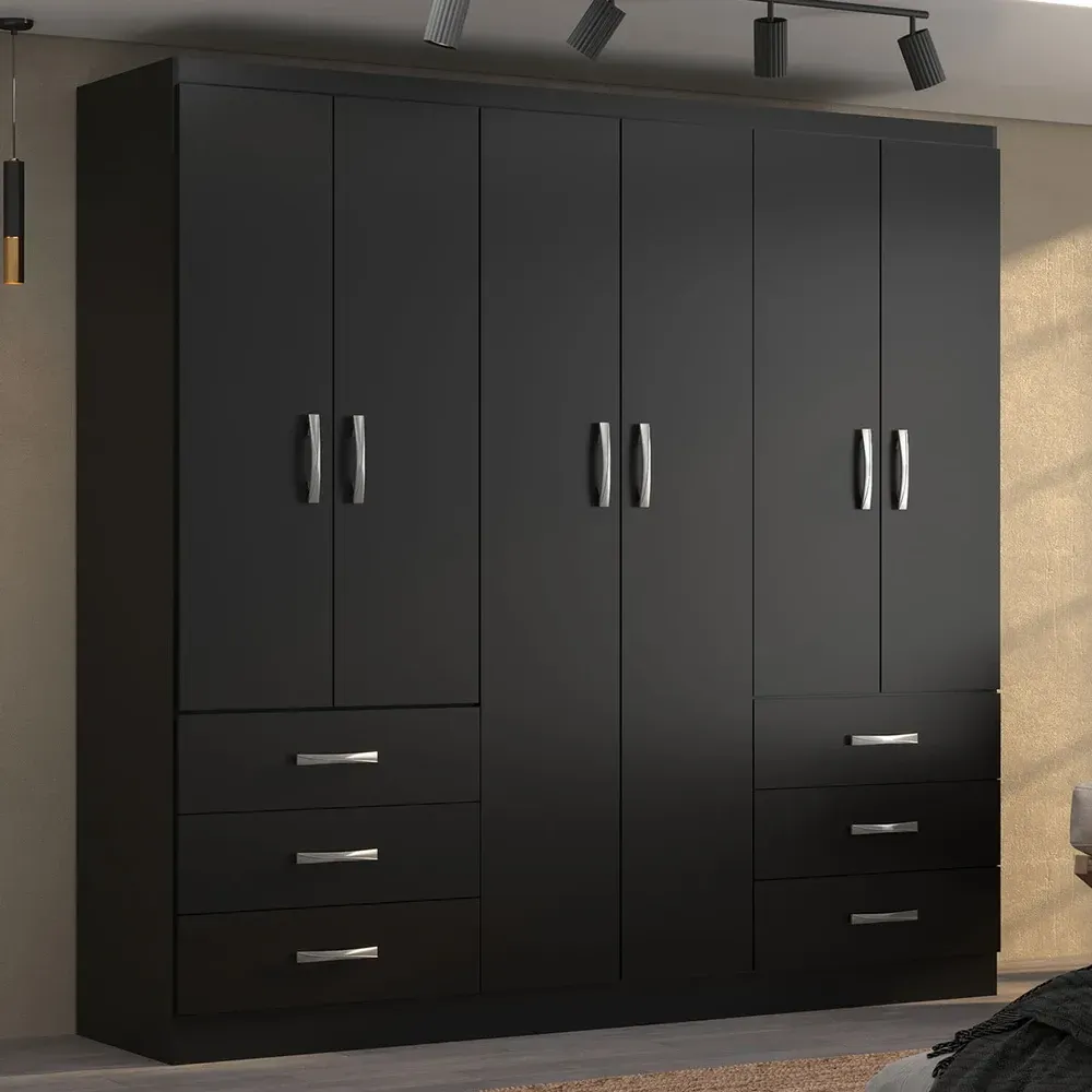 Guarda Roupa Casal New Encante 6 Portas 6 Gavetas Black - Evidencia Móveis - 1