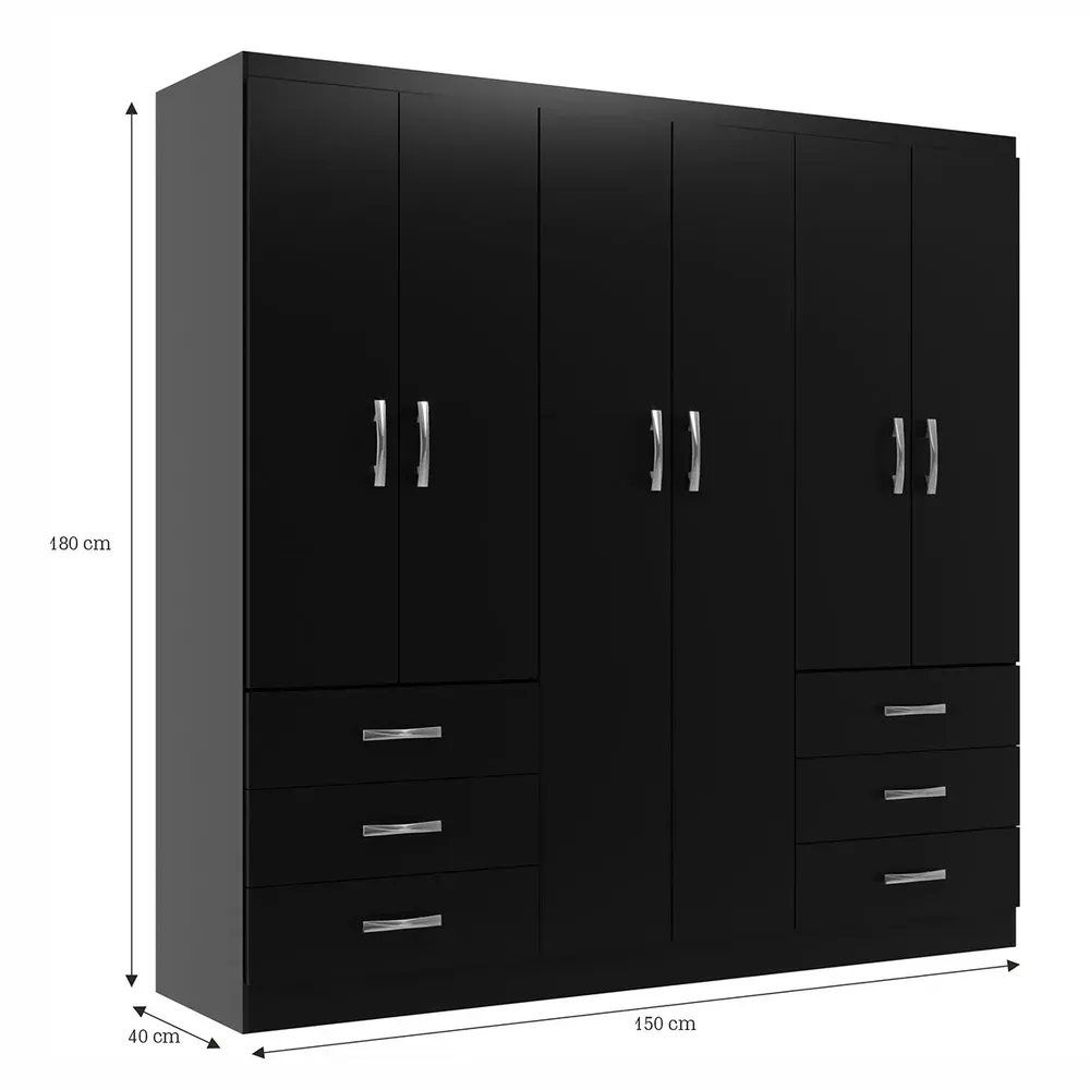 Guarda Roupa Casal New Encante 6 Portas 6 Gavetas Black - Evidencia Móveis - 3