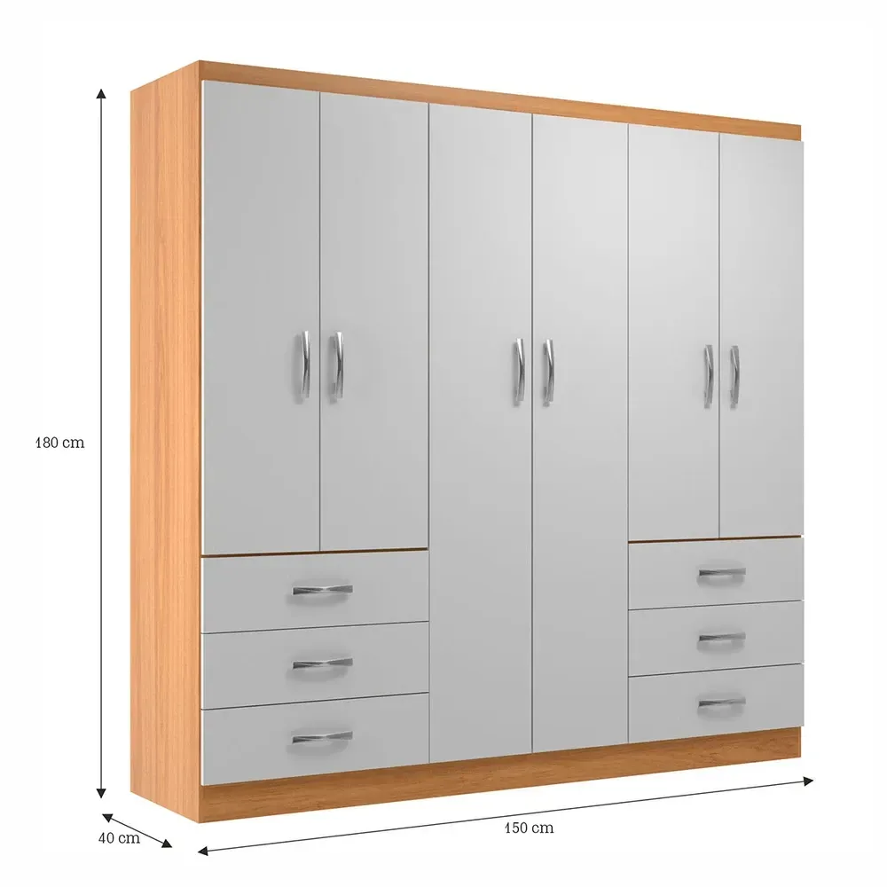 Guarda Roupa Casal New Encante 6 Portas 6 Gavetas Cinamomo/Branco - Evidencia Móveis - 3