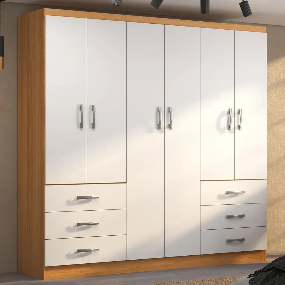 Guarda Roupa Casal New Encante 6 Portas 6 Gavetas Cinamomo/Branco - Evidencia Móveis - 1