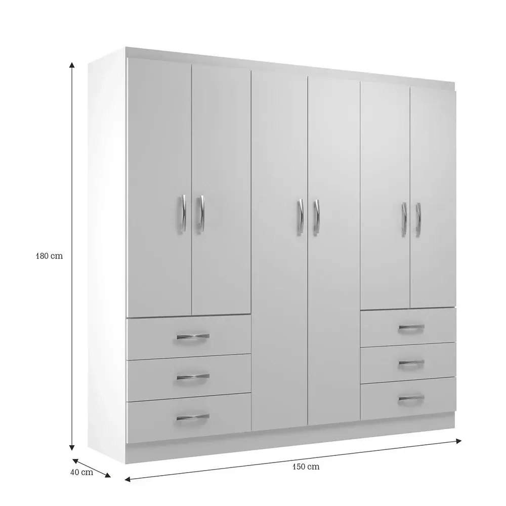 Guarda Roupa Casal New Encante 6 Portas 6 Gavetas Branco - Evidencia Móveis - 3