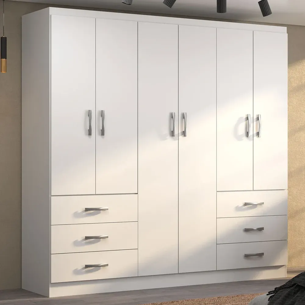 Guarda Roupa Casal New Encante 6 Portas 6 Gavetas Branco - Evidencia Móveis - 1