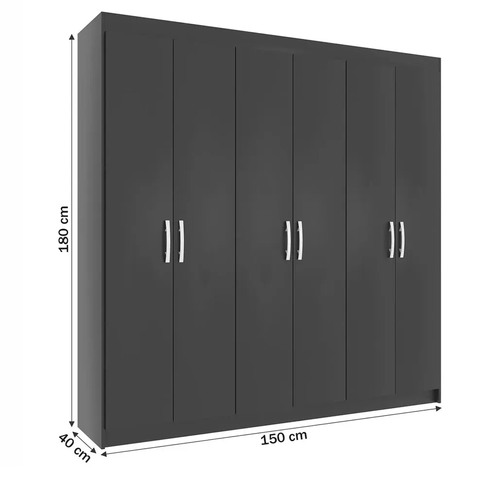 Guarda Roupa Casal Montreal 6 Portas 2 Gavetas Black - Evidência Móveis - 3