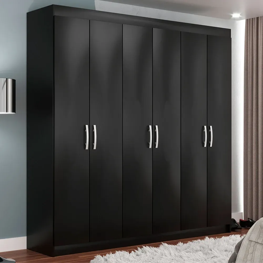 Guarda Roupa Casal Montreal 6 Portas 2 Gavetas Black - Evidência Móveis - 1