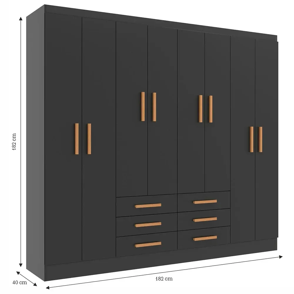 Guarda Roupa Casal Paris 8 Portas 6 Gavetas Black - Evidencia Móveis - 3