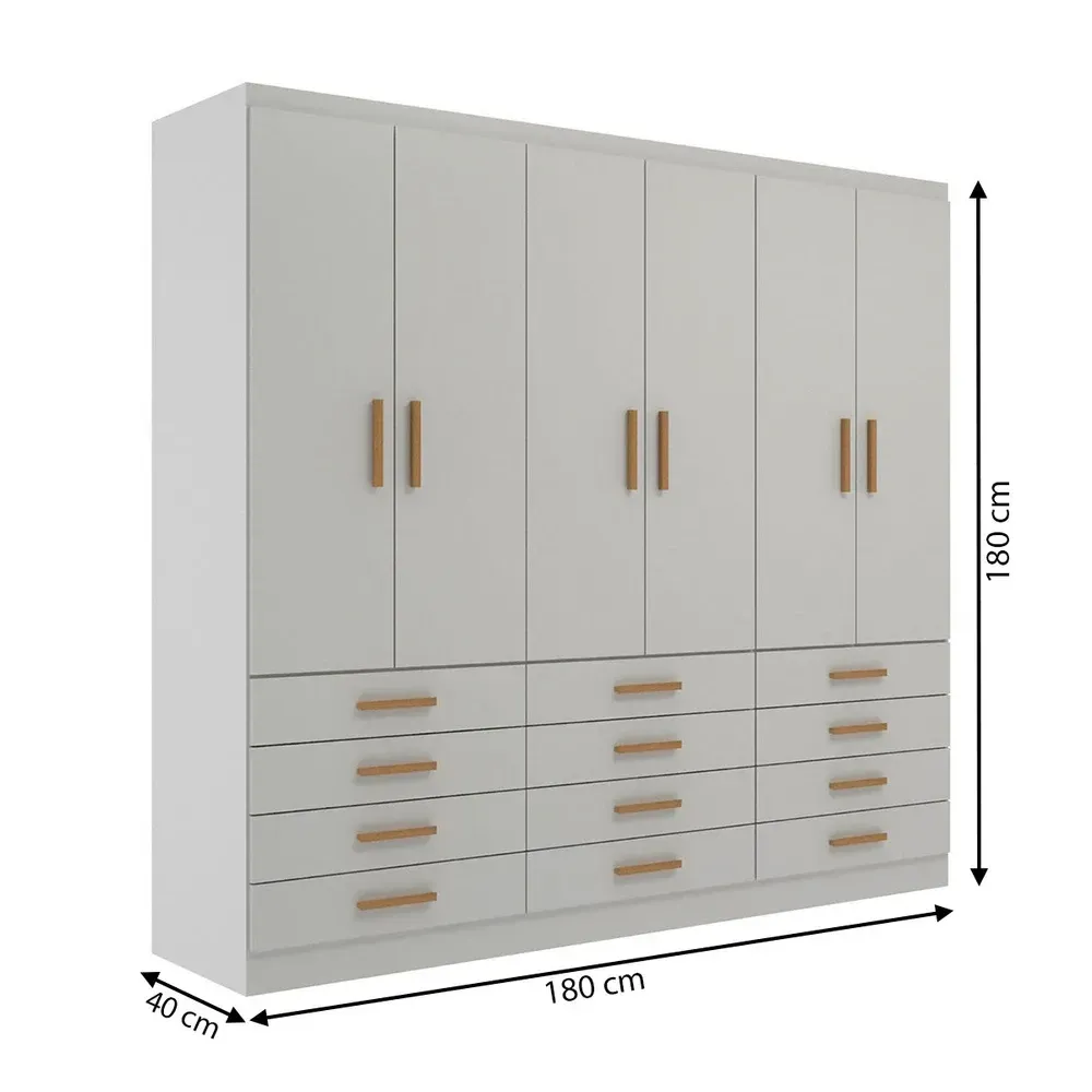 Guarda Roupa Casal New Mônaco 6 Portas 12 Gavetas Branco - Evidência Móveis - 3